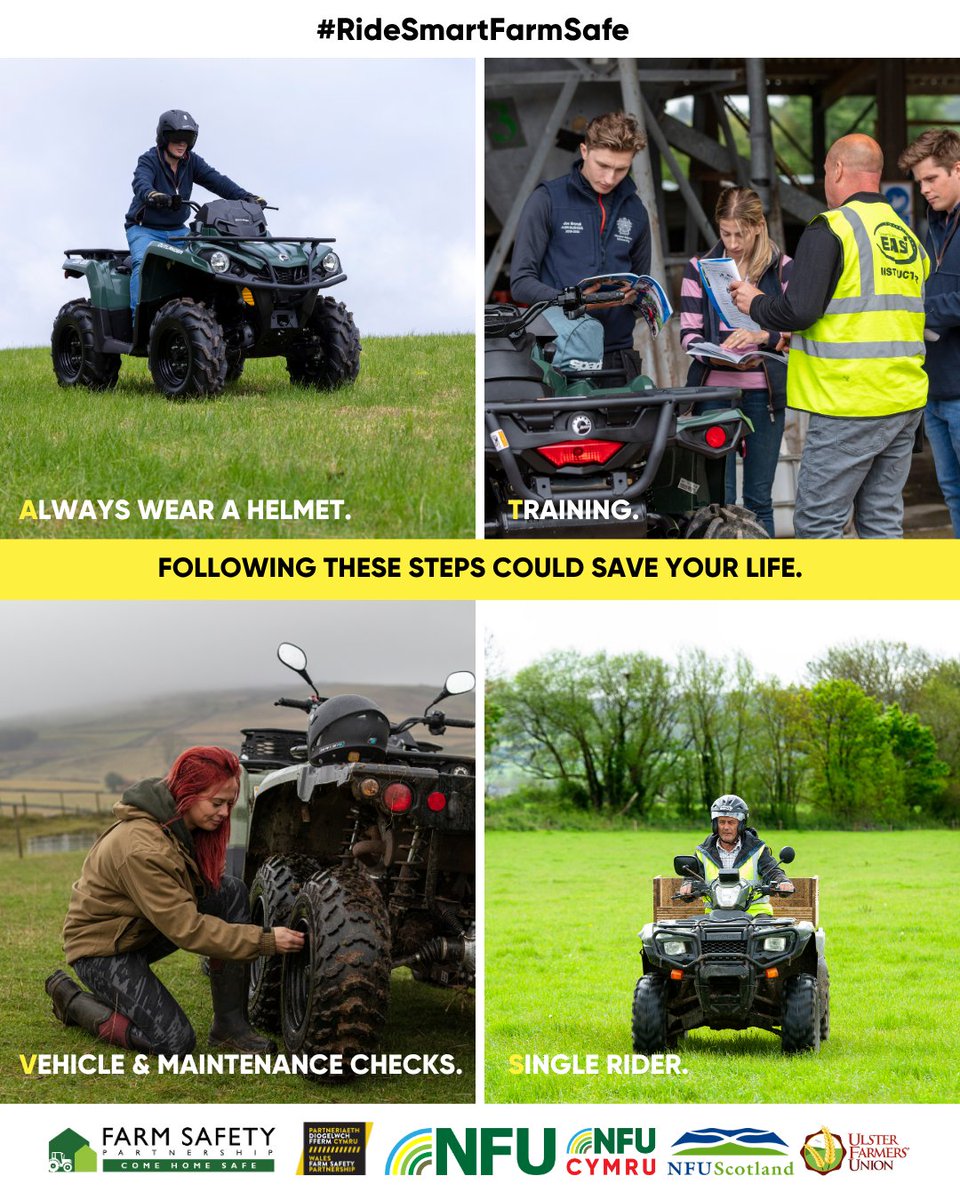 As part of <a href="/yellowwelliesuk/">Farm Safety Foundation</a>  Farm Safety Week, the NFU, alongside the other farming unions and Welsh FSP, have launched a campaign targeted at highlighting best practice when it comes to ATV safety.
#RideSmartFarmSafe

@nfutweets @nfucymru <a href="/NFUStweets/">NFU Scotland</a> @ufuhq