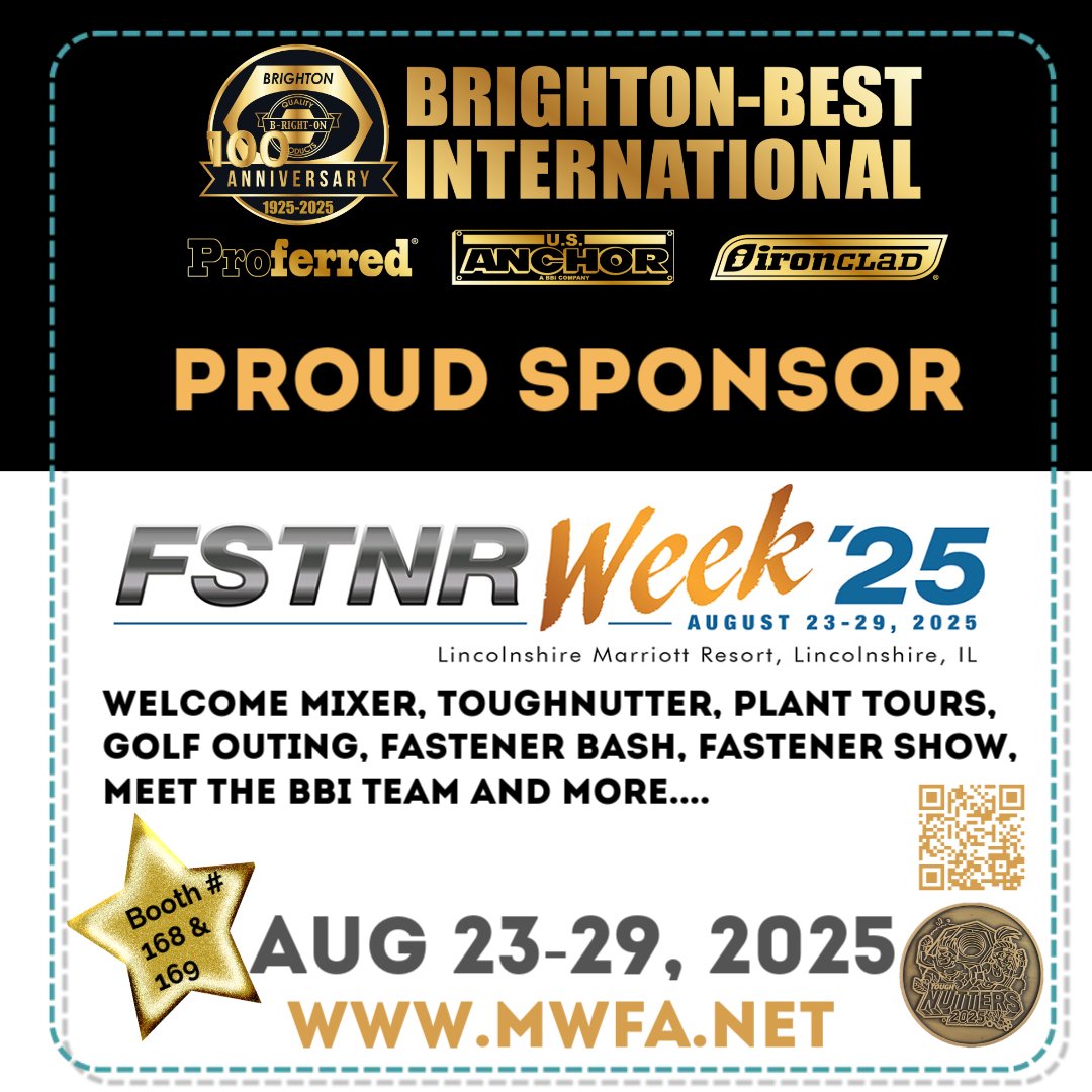 Proferred (@proferredpro) on Twitter photo Join the BBI team (#168) & <a href="/ironclad_gloves/">Ironclad</a> team (#169) at <a href="/MWFA_News/">Mid-West Fast Assoc</a> legendary weeklong celebration of all things fastener, happening Aug 23–29.
mwfa.net/pdf/2025-FSTNR…
Don’t miss the mud run with the Tough Nutters—contact GH3 ghunt@brightonbest.com to get your 100 yr coin. Join the BBI team (#168) & <a href="/ironclad_gloves/">Ironclad</a> team (#169) at <a href="/MWFA_News/">Mid-West Fast Assoc</a> legendary weeklong celebration of all things fastener, happening Aug 23–29.
mwfa.net/pdf/2025-FSTNR…
Don’t miss the mud run with the Tough Nutters—contact GH3 ghunt@brightonbest.com to get your 100 yr coin.