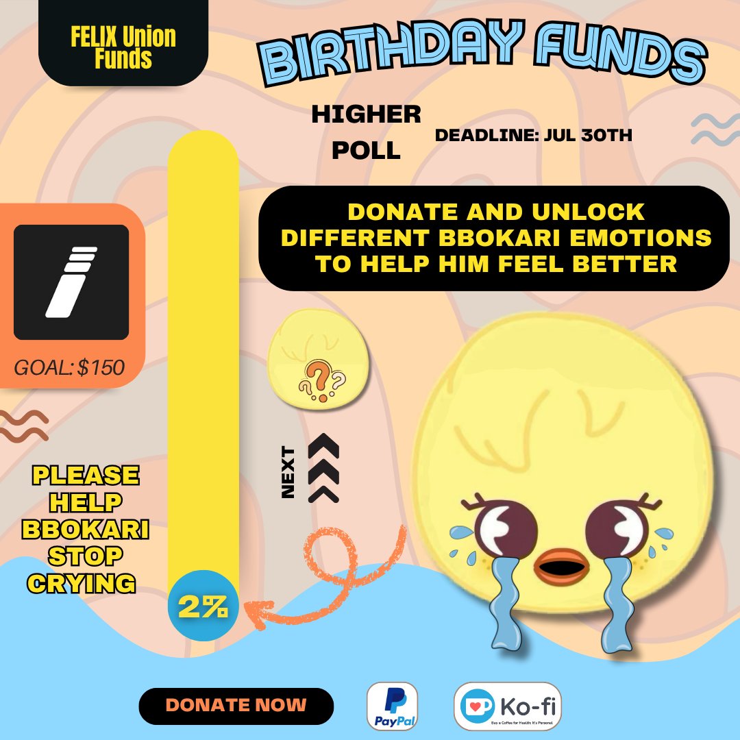 FELIXUnionFunds's tweet image. 🎁 #FELIX Birthday Funds
⌛️HIGHER: D-4🚨
🎯$150 (2%)
Donate & unlock different Bbokari emotions & help him feel better
Paypal:paypal.com/paypalme/felix…
Ko-fi:ko-fi.com/felixunionfunds
Every contribution matters! Your support is always appreciated🙏
#李龙馥 #필릭스 #フィリックス