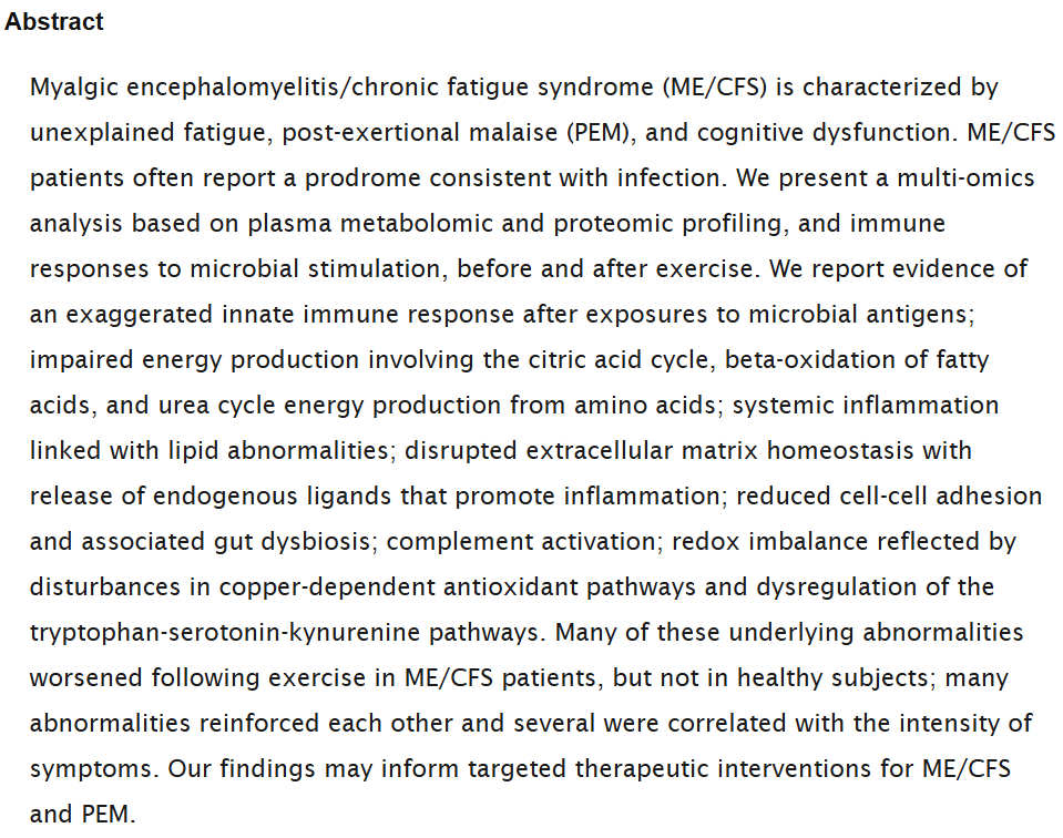 Heightened innate immunity may trigger chronic inflammation, fatigue and post-exertional malaise in ME/CFS

medrxiv.org/content/10.110…

Co-authored by some of the biggest names in the ME/CFS world in the US

#MEcfs #CFS

1/