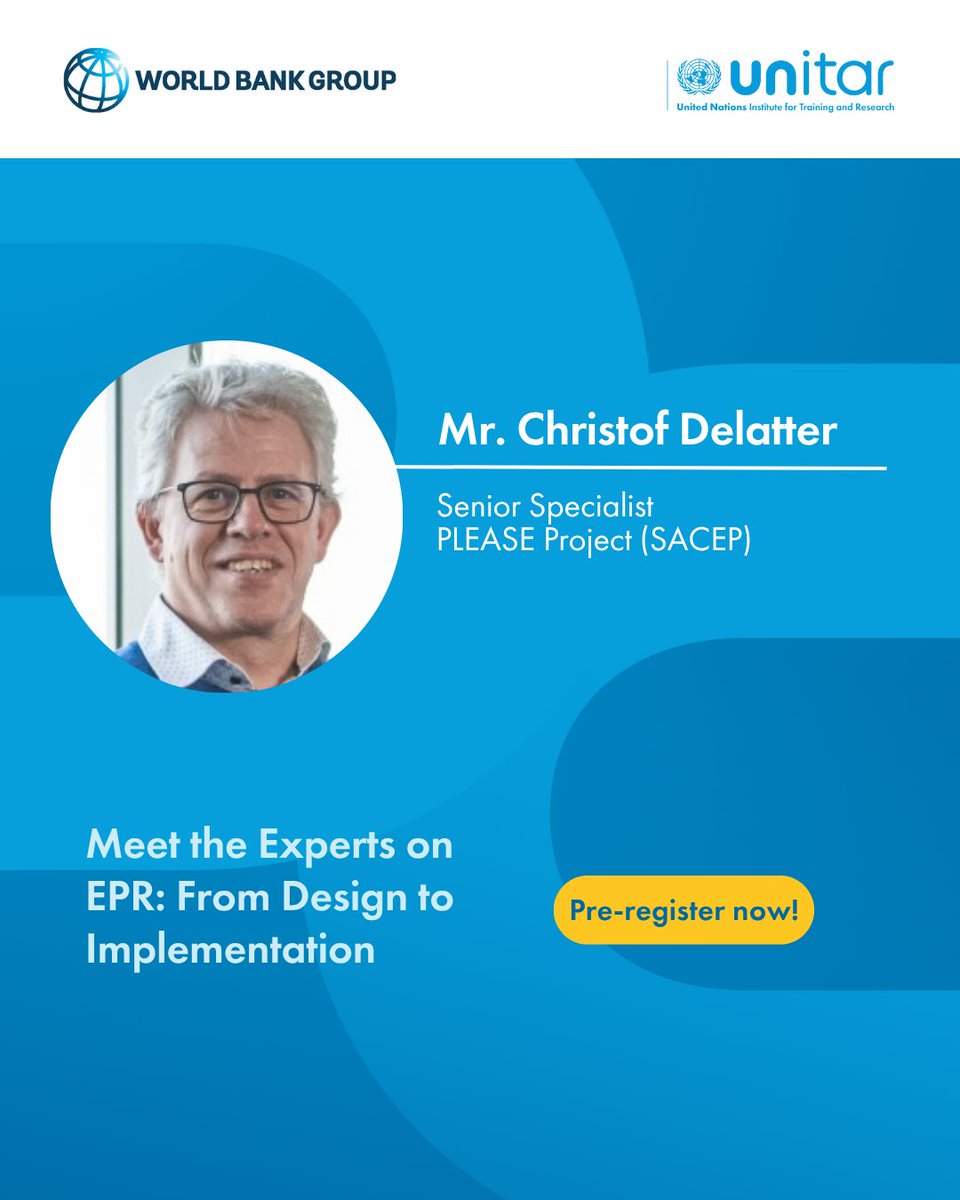 UNITAR's tweet image. 🎙️ Meet the #EPR experts at our in-person event:
📅 6 Aug | 🕗 8 – 9:30 a.m. CEST | 📍 Geneva
☕ Breakfast session
🔗 Register before July 31st:
f.mtr.cool/hgzpffskzf
#circulareconomy #INC52