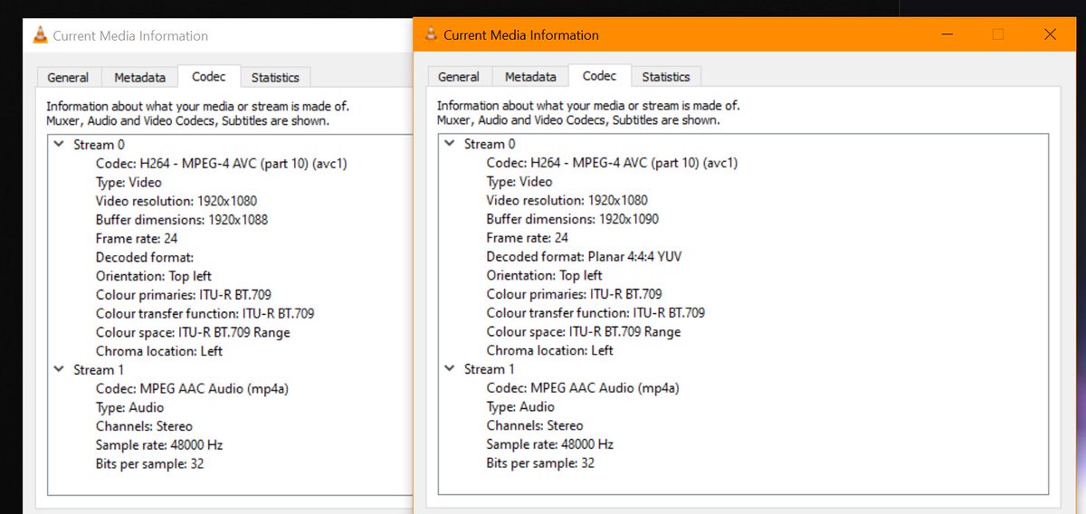 Krustylicious's tweet image. has anyone got any clues as to why the left file is fine on twitter (x) and the right one isn't

#help 

edit, i put it in high 4:4:4 in the encoding bit on resolve 

#problemSolved