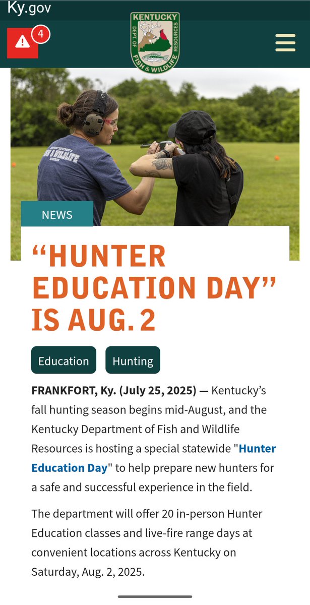 Do you know someone needing to complete hunter education before hitting the woods this fall? August 2 is hunter education day, and there are several classes being offered across the state. For more info, click the link:
fw.ky.gov/News/Pages/Hun…