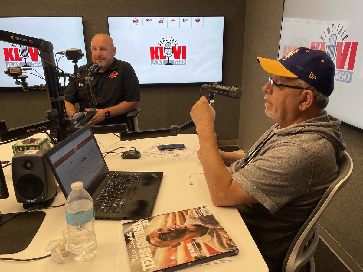 LU head coach @CoacRossomando on Newstalk 560 KLVI with Voice of the Cardinals Harold Mann. #PeckEmCards