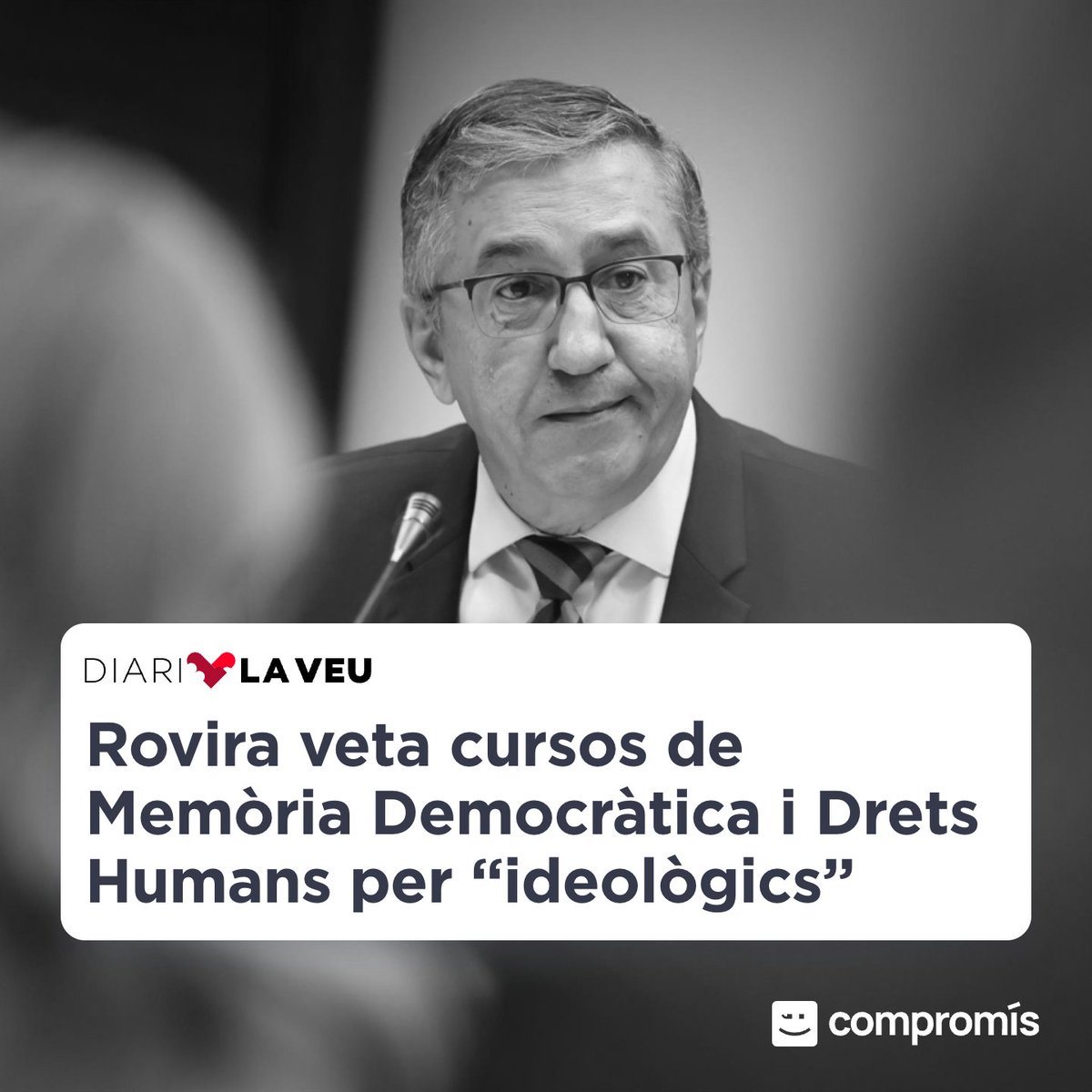 compromis's tweet image. Si censures cursos de Memòria Democràtica i Drets Humans... és perquè estàs en contra de la democràcia i dels drets humans?
A açò està el govern del PP valencià, l'alumne més avançat de Vox.