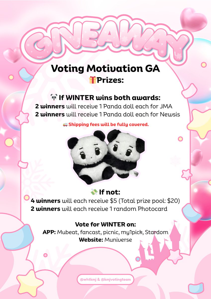 bluufuyu's tweet image. 🗳Voting Motivation GIVEAWAY — WINTER [🎁Prizes➡️Image]

[Jupiter Music Awards]
⭐️ Female Artist Of The Year
⏰ Preliminary round ends: August 1, 13:00 KST

[Newsis K-Expo Global Netizen Award - FINAL ROUND]
⭐️ OST DIVISON - The First Moment
⏰ July 25, 10:00 – August 17, 23:59…