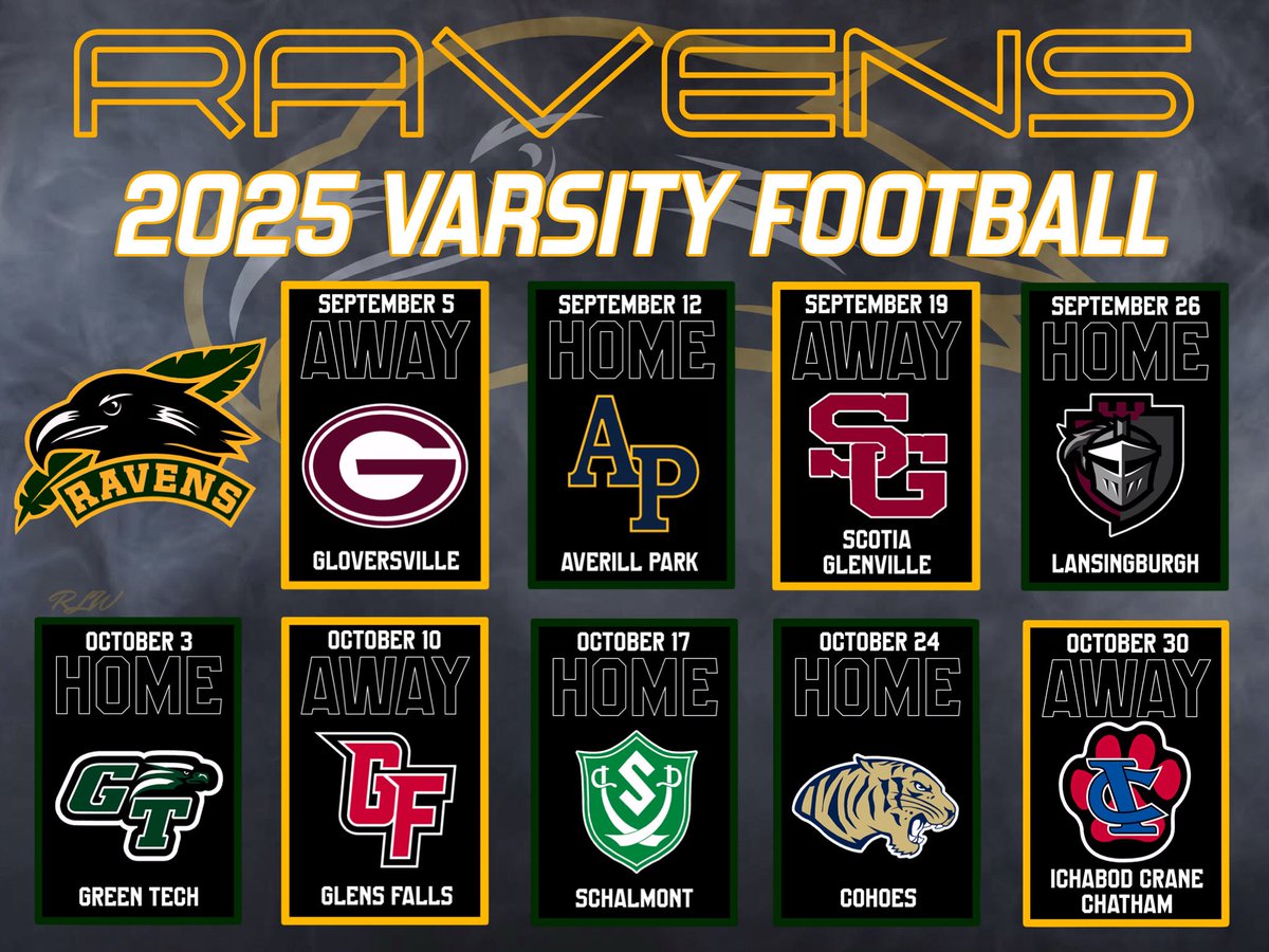 RavenaFootball's tweet photo. Your 2025 RCS Ravens Varsity Football Schedule https://t.co/w2J0tnWOWU