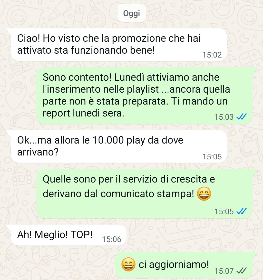 TrdeOceanHQ's tweet photo. I clienti ti quelli "bravi" come dico io...
Si parla di un cantante mediamente famoso che scrive canta e produce canzoni #neomelodiche #napoletane
Ha comprato un servizio di inserimento brani in playlist spotify https://t.co/39nohfcsS9
un servizio di invio comunicato stampa a 850 https://t.co/wk02JOX4hi