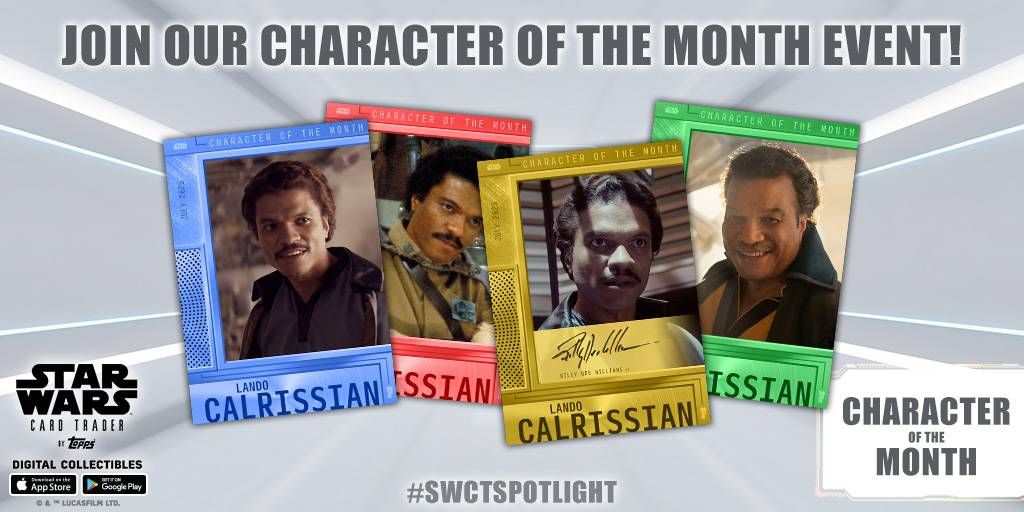 ToppsSWCT's tweet image. July's Character of the Month is here! Join SWCT in celebrating Lando Calrissian! buff.ly/lFWU7rh