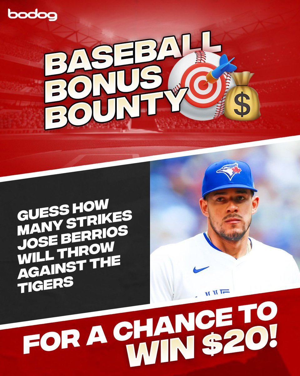 ⚾️🎯 BODOG PRESENTS… BASEBALL BONUS BOUNTY! 

To enter: 

• Follow <a href="/BodogCA/">Bodog</a> 

• 🔁 and reply with how many strikes you think Jose Nerrios will throw against the Tigers tonight!

We’ll pick a lucky winner!

If no one guesses correct, the pot will grow by $10 🤑

#MLB ➡️