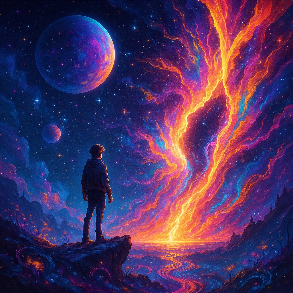 DanielChuk91736's tweet image. RIFT SPIRAL- A UNIVERSAL SPLIT BY LIGHT.
🌀 Scene 1: Rift of Infinite Fire
The sky cracked, bleeding spirals of flame. A lone traveler stood at the edge of the rift, hearing the stars whisper his name.
@InfinityLabsNFT