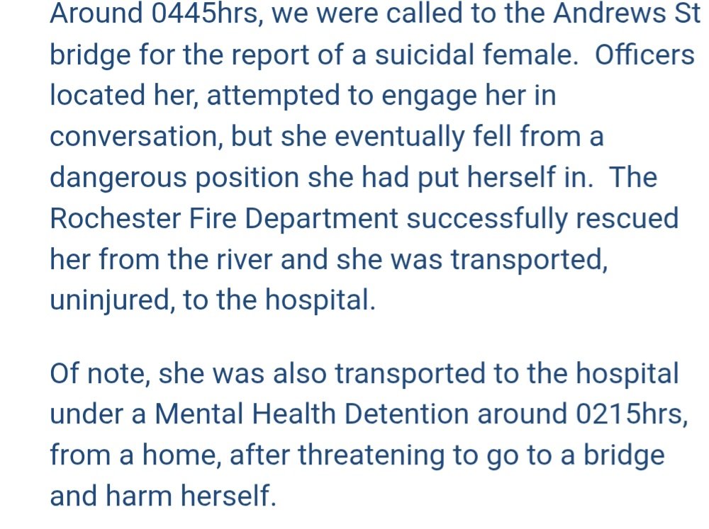 ToddHallidy's tweet image. News release from RPD. Another case of a disturbed person taken to the hospital, then released while still a danger to themself.