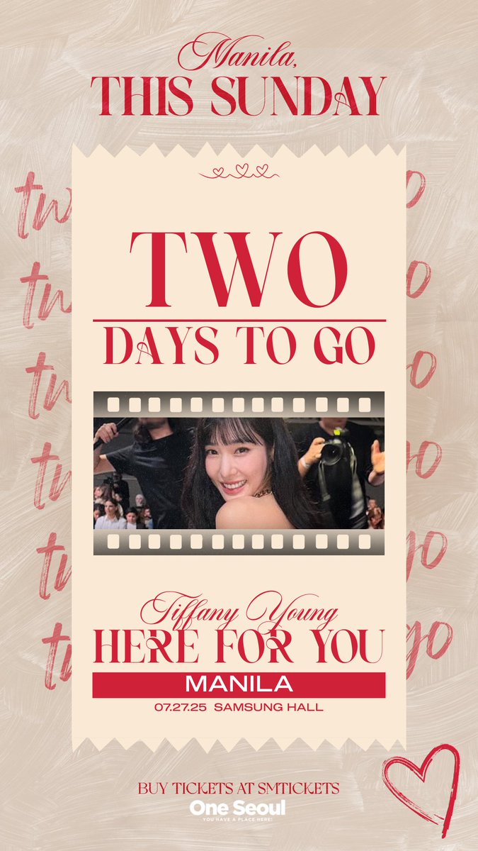 OneSeoulPH's tweet image. Just two more days, PH SONEs!
It’s our turn to shine and send Tiffany a wave of love she’ll never forget. 🥰
Buy tickets at tiny.cc/TIFFANYinMANILA or SM Tickets nationwide
Presented by @LSquaredProdPH
#HERE_FOR_YOU
#2025TIFFANYYOUNGTOUR
#2025HEREFORYOU_IN_ASIA…