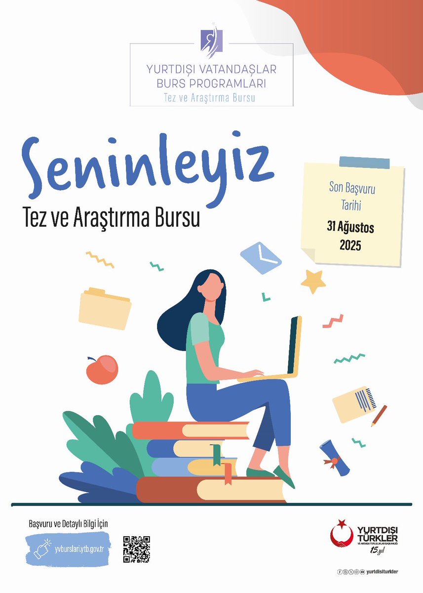 yurtdisiturkler's tweet image. 📣
2025 yılı Tez ve Araştırma Bursu için başvurular başladı❗
Yurtdışı Vatandaşlar Burs Programları kapsamında yürütülen Tez ve Araştırma Bursu ile yurt dışında yaşayan gençlerimize eğitim hayatlarında destek oluyoruz.
Son Başvuru: 31 Ağustos 2025
Detaylı Bilgi:…