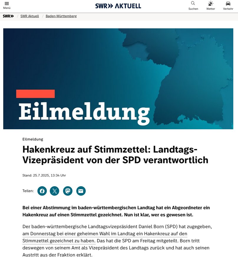 Kommt jetzt das Verbotsverfahren gegen die SPD?
#Stuttgart #Born #Hakenkreuz