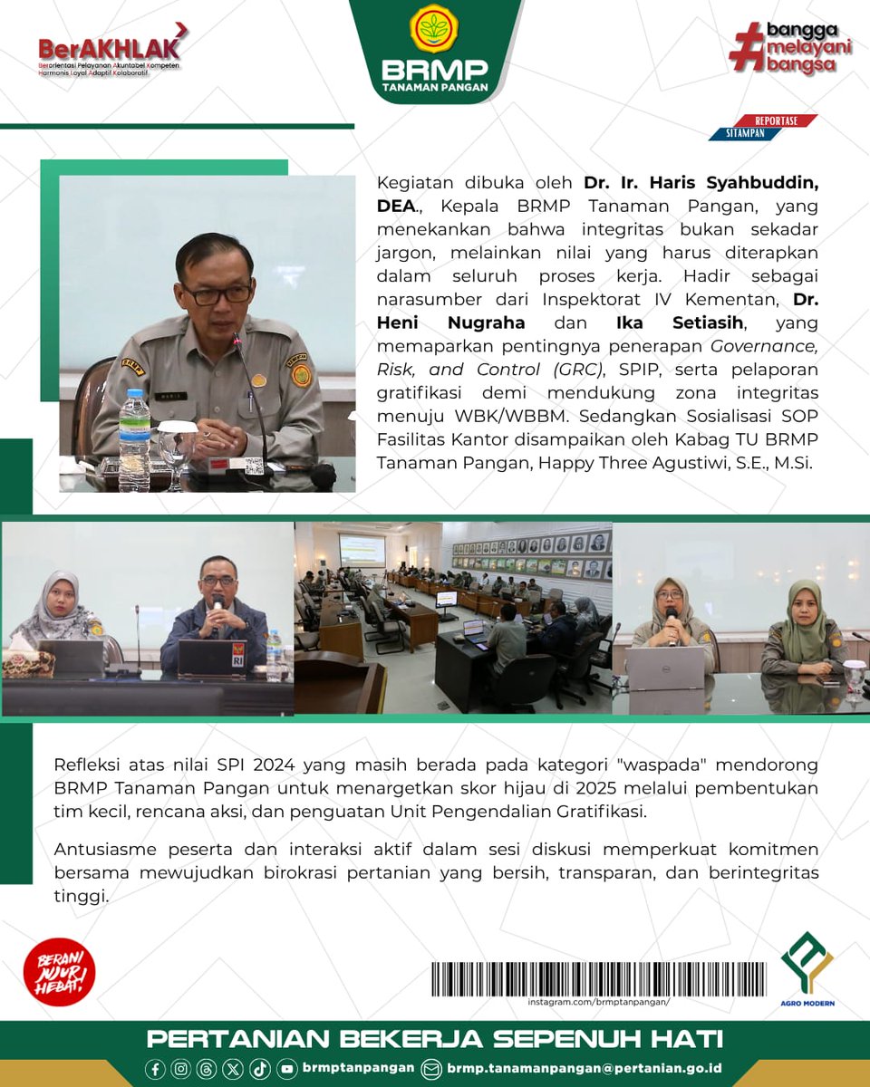 Bogor, 24 Juli 2025 — Pusat Perakitan dan Modernisasi Pertanian Tanaman Pangan (BRMP Tanaman Pangan) menyelenggarakan kegiatan Refleksi dan Aksi Integritas sebagai upaya memperkuat budaya kerja yang bersih dan akuntabel. 

Selengkapnya simak di:
tanamanpangan.bsip.pertanian.go.id/berita/brmp-ta…

#BRMPTP