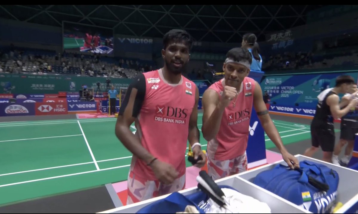 #ChinaOpenSuper1000 

Satwik-Chirag, yet another Super 1000 semifinal! ✅

SatChi defeat OngTeo 21-18 21-14 in a quick men's doubles encounter. And in the semis, it's another chapter in the fascinating clash with ChiaSoh.

First doubles pair from India to reach SF at China Open.