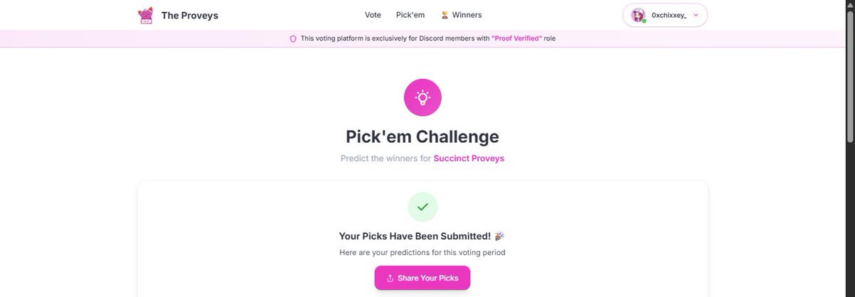 itzchi__'s tweet image. To all those provers with proof verified role
After u vote 3 provers on each categories, don’t forget to go to PICK’EM CHALLENGE
This is important too .
Goodluck and I hope you choose the right person on each category PERFECTLY for you to win the diamond role/badge .
Also a…