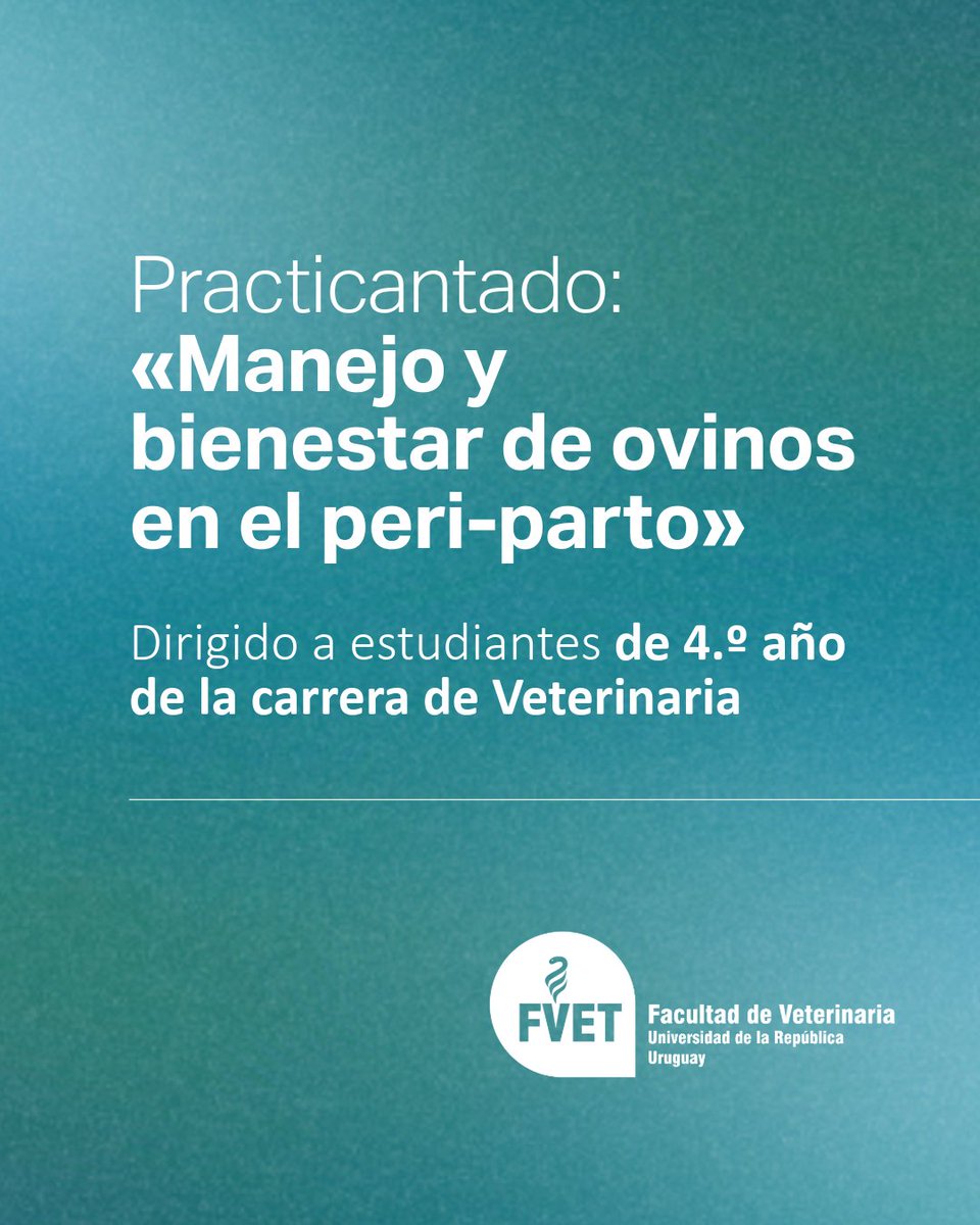 Veterinaria UDELAR (@fvetuy) on Twitter photo 🐑🐑 PRACTICANTADO
Manejo y bienestar de ovinos en el peri-parto
📍 Salto, Uruguay.
📝 Inscripciones vía mail
Accedé a más información: 🔗 acortar.link/7GwzgX
<a href="/SecEstFVet/">Secretaría Estudiantil - Veterinaria UDELAR</a> 🐑🐑 PRACTICANTADO
Manejo y bienestar de ovinos en el peri-parto
📍 Salto, Uruguay.
📝 Inscripciones vía mail
Accedé a más información: 🔗 acortar.link/7GwzgX
<a href="/SecEstFVet/">Secretaría Estudiantil - Veterinaria UDELAR</a>