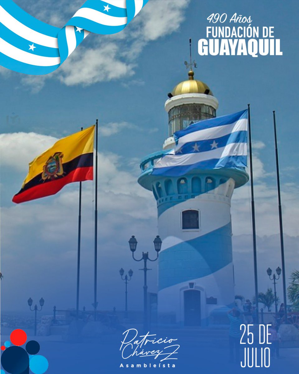 AsPatoChavez's tweet image. ¡Feliz 490 aniversario, Guayaquil! Celebro con orgullo a la Perla del Pacífico, cuna de guerreros incansables que forjan la historia del Ecuador con valentía y pujanza.  Tu espíritu libre y resiliente ilumina nuestro camino. ¡Por muchos años más de grandeza!  
#Guayaquil490…