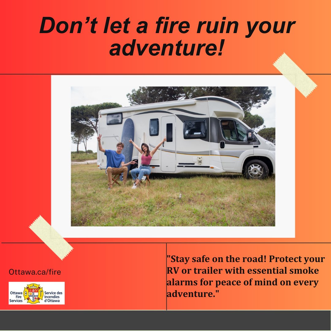 Going on holiday? 🏞️
RV’s, trailers and mobile homes 🚐all need smoke and carbon monoxide alarms! 
Test them and change the batteries before your trip. #rvfiresafety #COsafety #smokealarmsafety