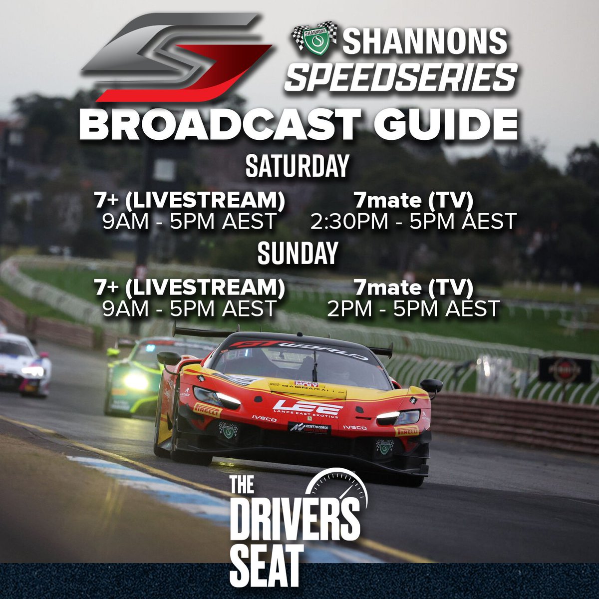 DriversSeatShow's tweet image. Can't make it to Sandown this weekend for the @SpeedSeriesAU at Sandown?

Well you don't have to miss a minute of the action with live and free coverage on @7plus and #7mate on Saturday and Sunday.