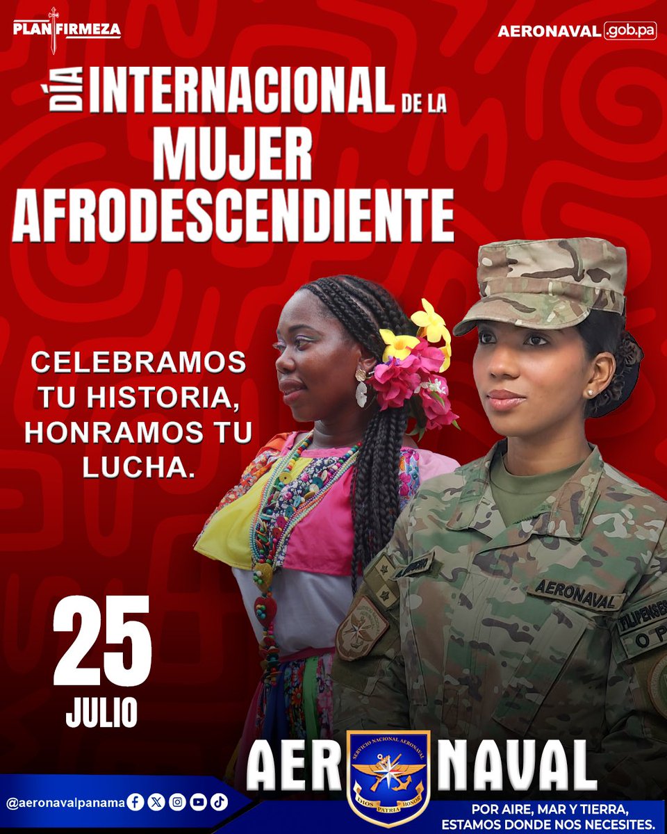 aeronavalpanama's tweet image. En el Día Internacional de la Mujer Afrodescendiente, honramos a cada una de ellas, reconociendo su fuerza, identidad y valiosa contribución a nuestra sociedad.
En la #Aeronaval, respetamos su lucha y preservamos las huellas que les abrieron camino con esfuerzo y determinación.