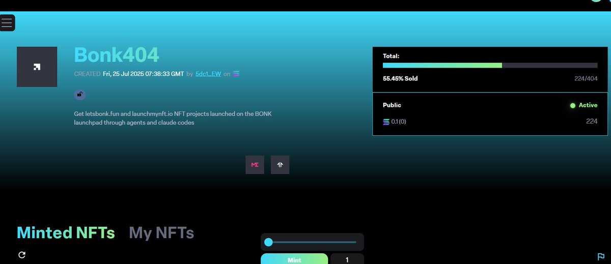Bonk404onsol's tweet photo. NFT casting progress has exceeded 50%, waiting for the agent to distribute tokens. This is an unprecedented 404 agreement... https://t.co/KeHg5bLKCR