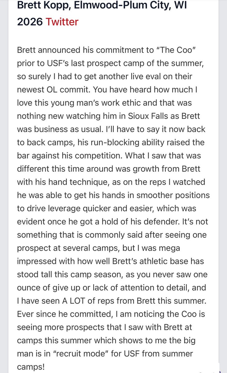 bkopp79's tweet image. #AGTG
A huge thanks to @NWahlScouting for the write up from the @USFCougarsFB Camp!
@JimGlogowski @j_schlichte @jakob_thut @CoachCapUSF @PrepRedzoneWI @MJ_NFLDraft