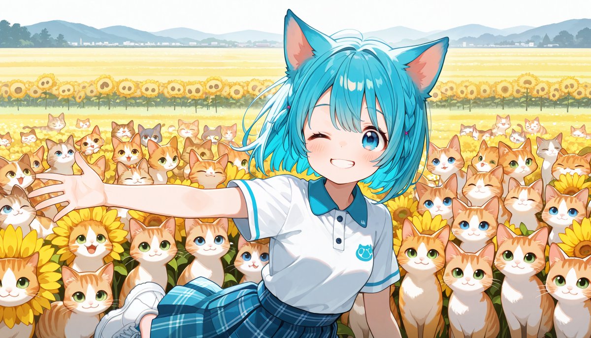 itom0717's tweet image. #AIイラスト #ネコ耳
ネコちゃんとひまわりが融合してしまった