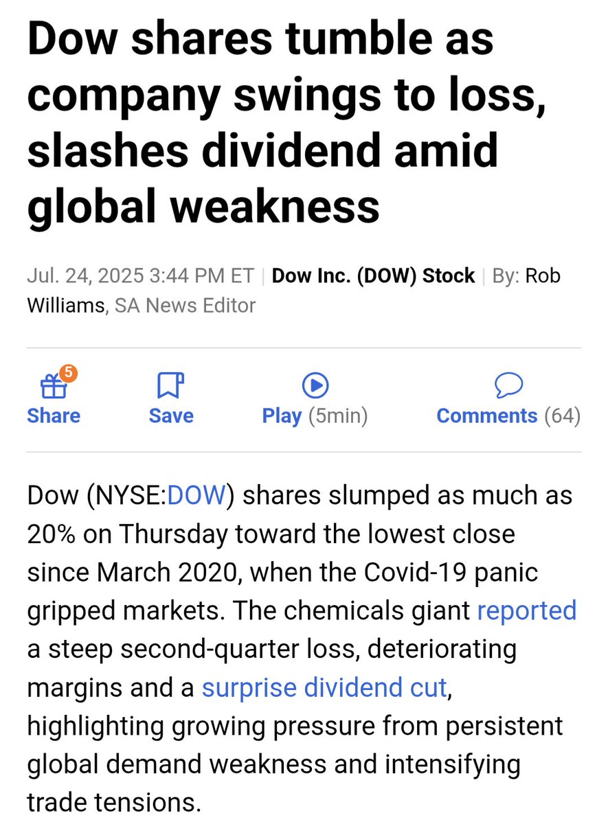 ForeverDivs's tweet image. $DOW often screened &quot;high-yield&quot; and it&apos;s a recognizable name with well-known products.  
 
But... 
 
5 minutes of research would have shown you that the dividend was unsustainable.