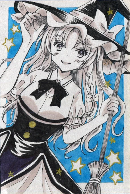 【アナログ絵】鈴奈庵2巻の衣装の魔理沙、恋色(?)な魔理沙
