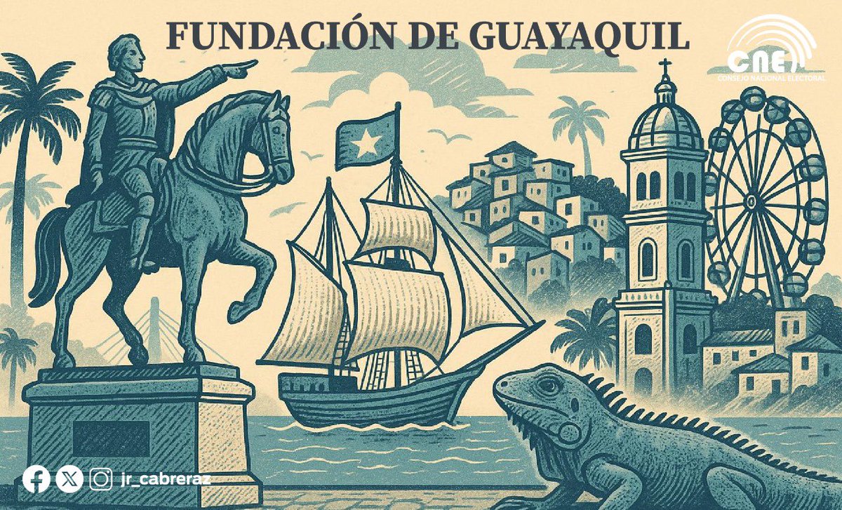Este 25 de julio conmemoramos los 490 años de Fundación de #Guayaquil, ciudad resiliente, histórica y llena de vida.

Desde sus raíces, la Perla del Pacífico es un símbolo de libertad, progreso y orgullo ecuatoriano.

¡Que viva Guayaquil!
