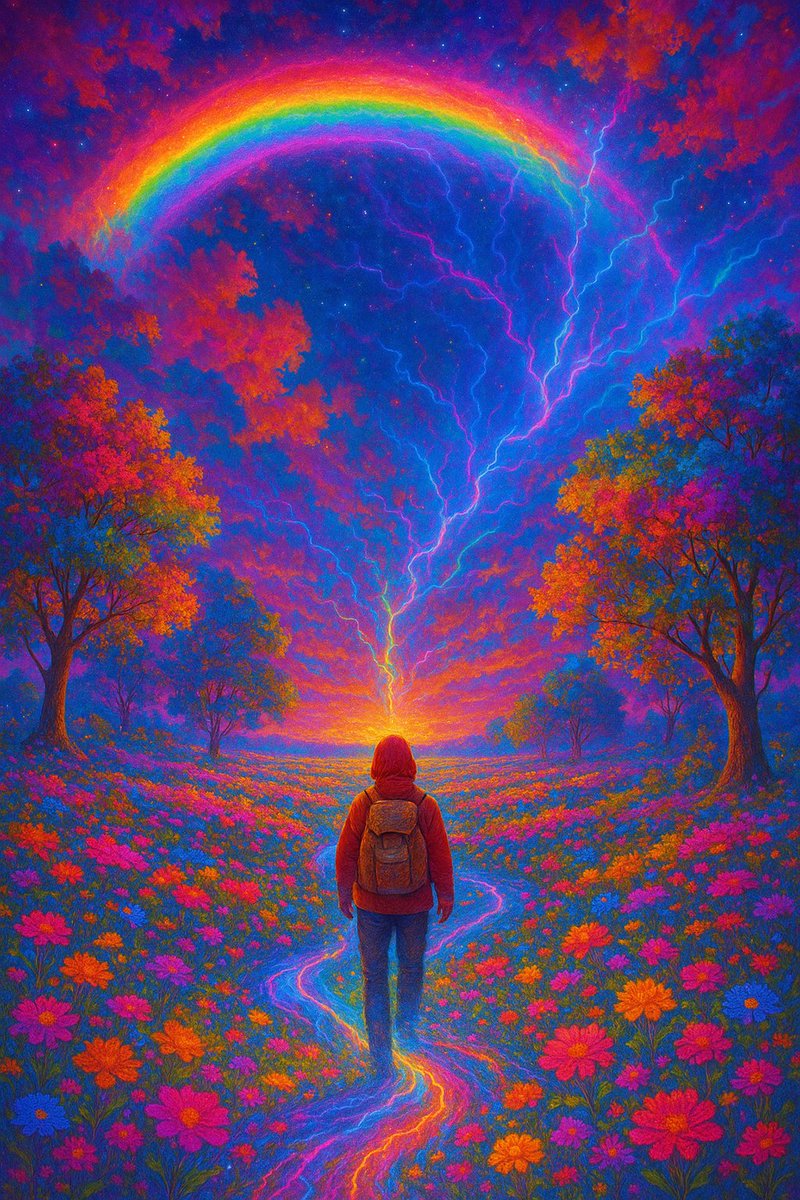 DanielChuk91736's tweet image. RIFT SPIRAL- A UNIVERSAL SPLIT BY LIGHT.
@InfinityLabsNFT
🌸 Scene 5: Gravity Bloom
Flowers bloomed upward, rooted in stars. When he touched one, it shared memories not his own. They bowed to him.