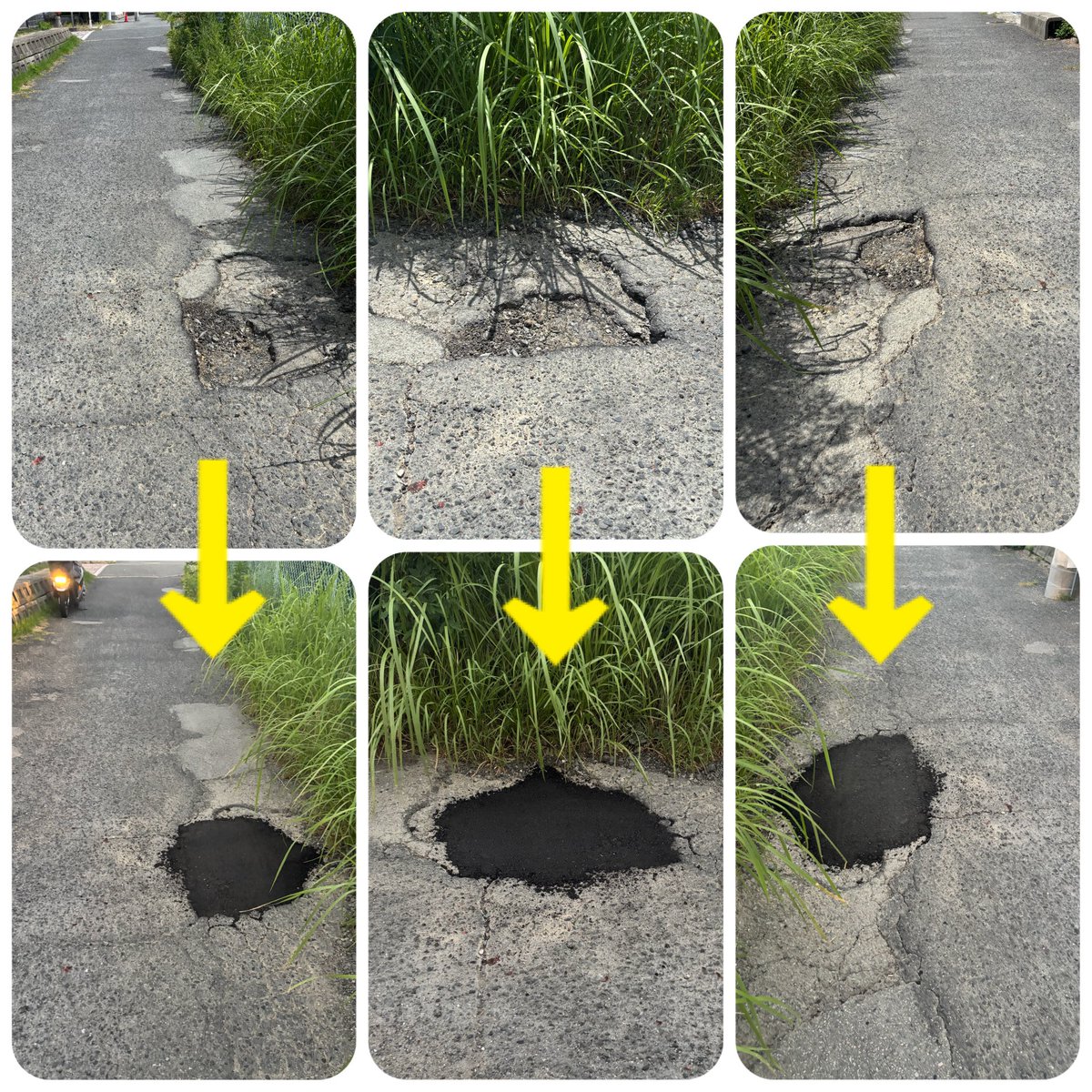 tsujitani7srtmh's tweet image. 地域の皆さまの安心安全へ
国道沿いでもあり、地域生活道路、自動車、バイク、自転車、徒歩の方々も多くの通行あり、かなり深い危険⚠️な穴ができていました。スピード対応で修繕で地域住人の皆さまから感謝の声が
この強烈な暑さが関係あるのか
担当課の皆さまに感謝です🙇安全対策はスピードが大事。