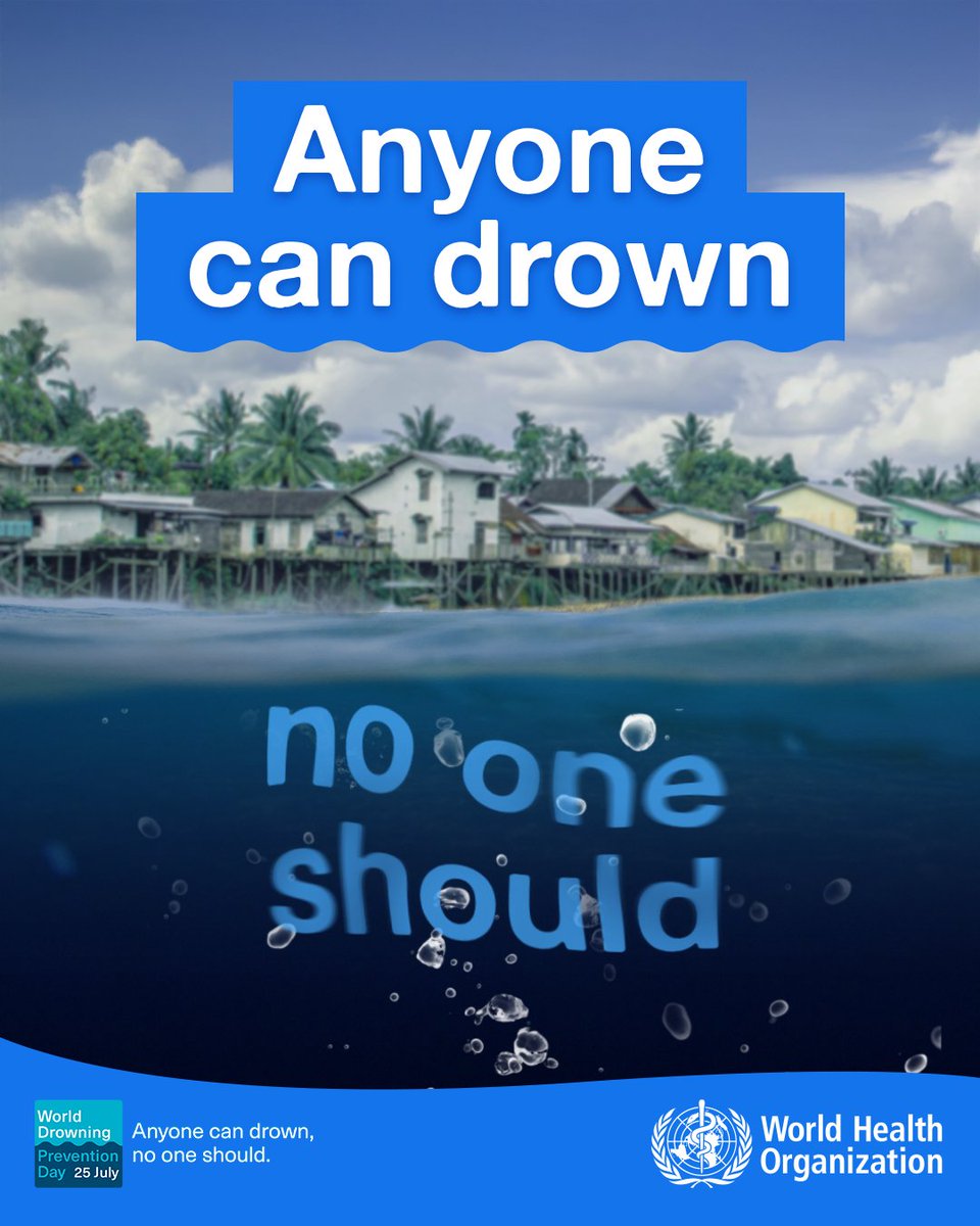 UN_Vienna's tweet image. One person drowns every two minutes. Most of them young. Most of them preventable. But it doesn’t have to be this way.
🏊 Teach kids to swim
🦺Wear life jackets
💧Build barriers
More from @WHO on World #DrowningPrevention Day➡ who.int/campaigns/worl…