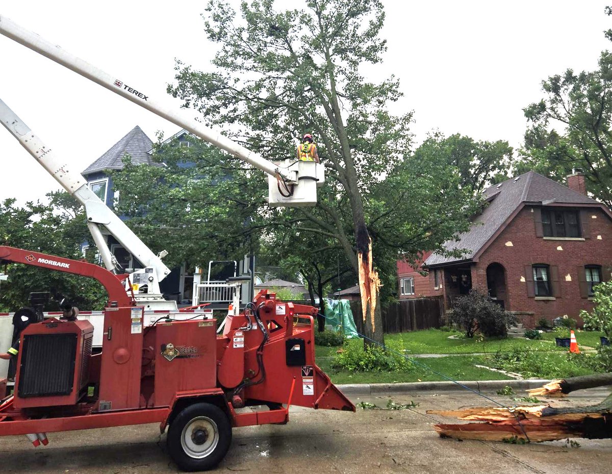 BrookfieldILPS's tweet photo. 🌳 Our Forestry crew worked until 12:15 a.m. after yesterday’s strong storm and is back out today tackling over 40 open cleanup tickets. Thanks for your patience as we continue storm damage cleanup across Brookfield! #BrookfieldIL #StormCleanup #PublicWorks https://t.co/ndciVPWhZR