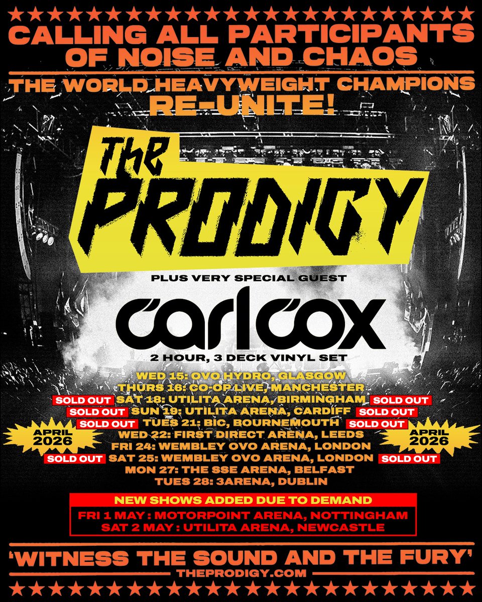 stereoboard's tweet image. ICYMI // Twisted Firestarters: this one's for you 🔥
With a busy festival season ahead of them, alt-dance legends @the_prodigy are heading out on a HUGE arena tour of the UK and Ireland this April!
Last few tickets remaining, don't sleep on it 👉 tinyurl.com/2afp2u9c