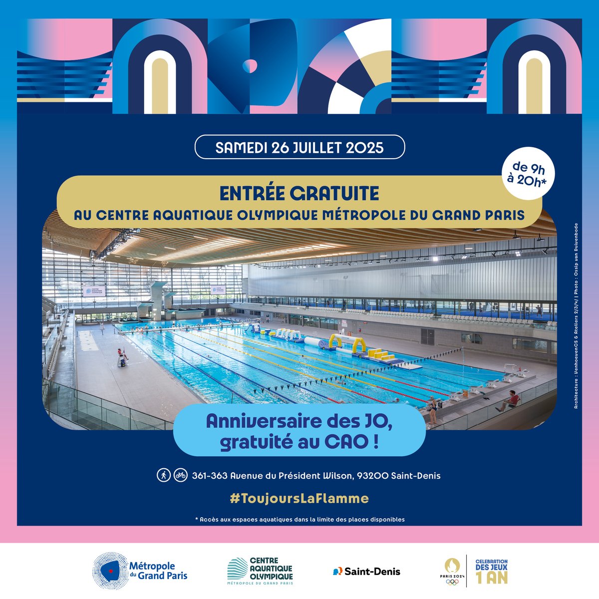 GrandParisMGP's tweet image. 𝗝-𝗝 | 𝗔𝗻𝗻𝗶𝘃𝗲𝗿𝘀𝗮𝗶𝗿𝗲 𝗱𝗲𝘀 𝗝𝗢, 𝗴𝗿𝗮𝘁𝘂𝗶𝘁𝗲́ 𝗮𝘂 𝗖𝗔𝗢 ! 🕯️
Lieu emblématique des #Jeux de #Paris2024, le Centre Aquatique Olympique Métropole du Grand Paris 𝘃𝗼𝘂𝘀 𝗼𝘂𝘃𝗿𝗲 𝘀𝗲𝘀 𝗽𝗼𝗿𝘁𝗲𝘀 𝗴𝗿𝗮𝘁𝘂𝗶𝘁𝗲𝗺𝗲𝗻𝘁 𝗮𝘂𝗷𝗼𝘂𝗿𝗱'𝗵𝘂𝗶, 𝘀𝗮𝗺𝗲𝗱𝗶…