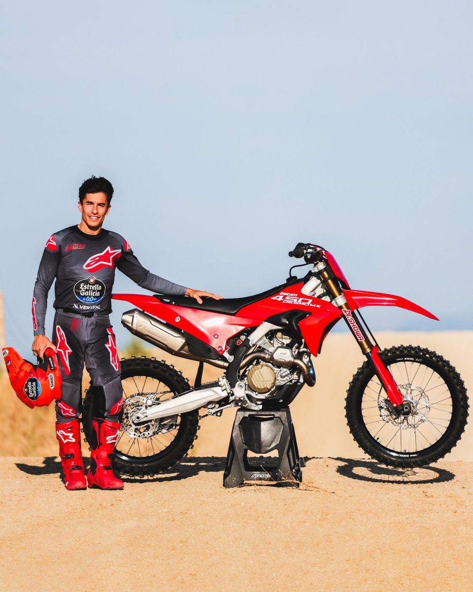 DucatiMotor's tweet image. Ride like Marc! @marcmarquez93 seen here training on the new Desmo450 MX, coming soon to a Dealership near you! - ducat.it/Desmo450MX