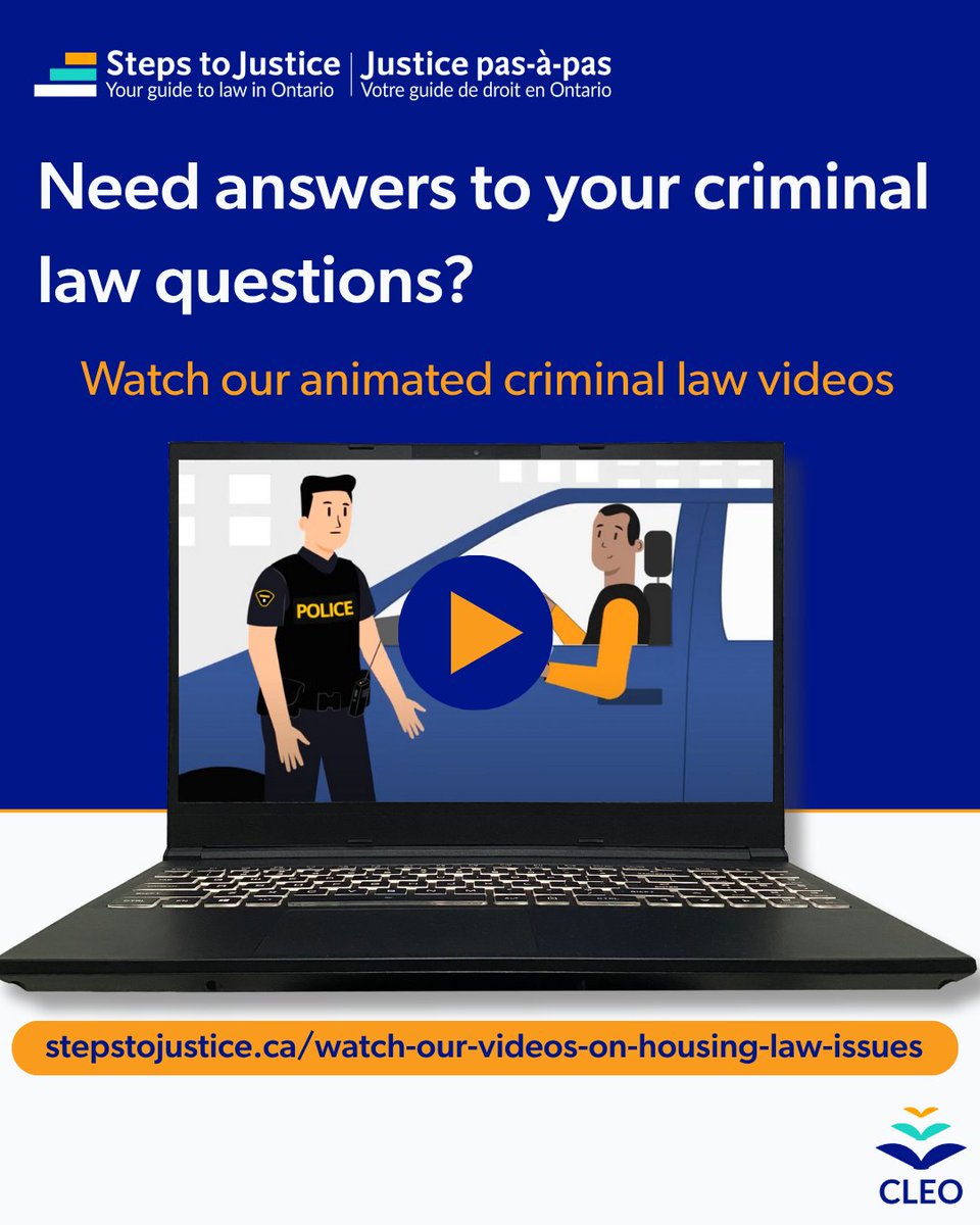 Watch our criminal law videos to learn about bail and know your rights if the police ask for ID, arrest or detain you, or want to search you.

stepstojustice.ca/watch-our-vide…