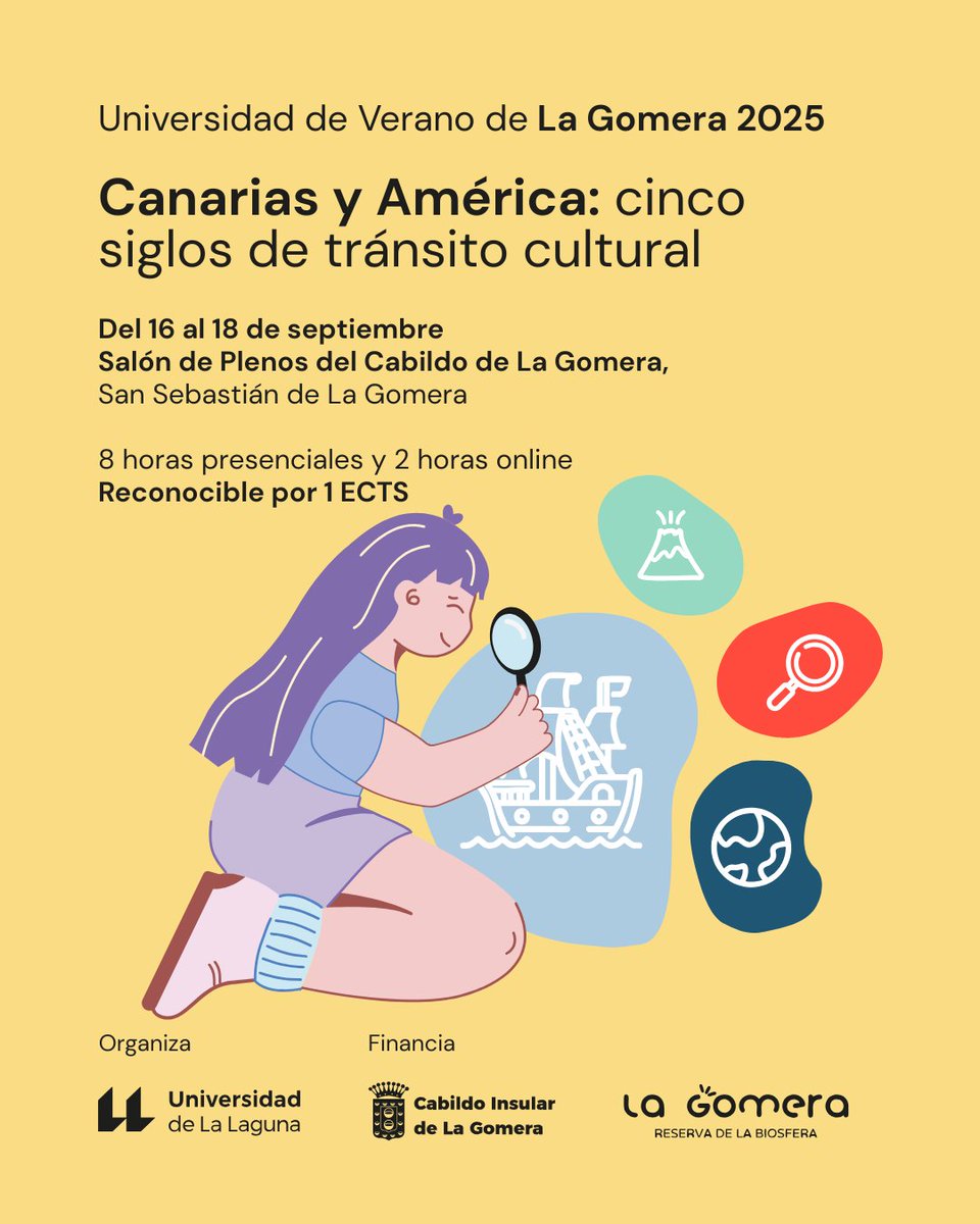 fg_ull's tweet image. 🗓️ En septiembre, la Universidad de Verano de La Gomera despide su edición 2025 con tres actividades gratuitas que conectan naturaleza, cine e historia atlántica.
🌍 Una oportunidad para aprender, reflexionar y redescubrir nuestro patrimonio.
Más info 👉 t.ull.es/13td