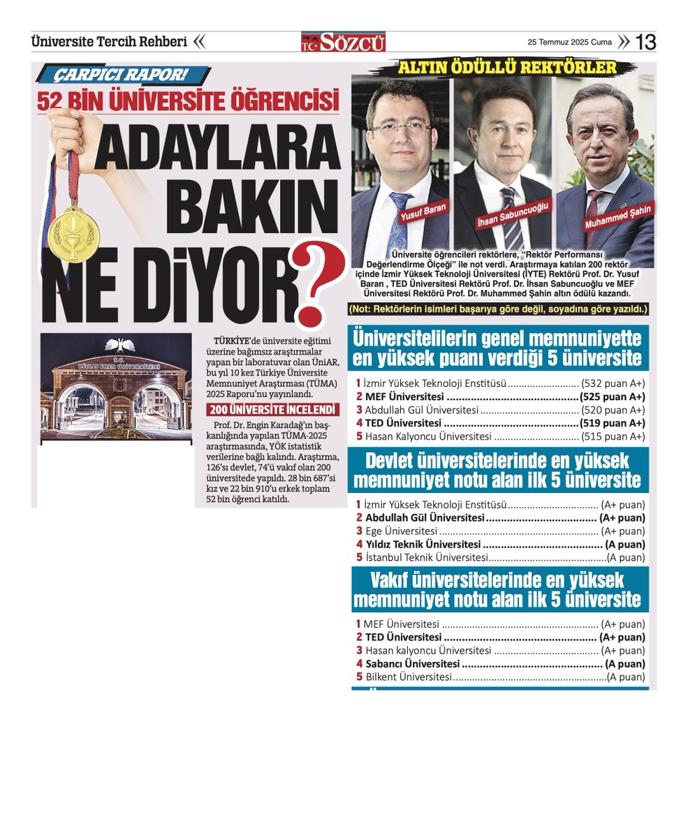 Muhammed__Sahin's tweet image. Sevgili Sultan Uçar, Sözcü Eğitim Eki'nde TÜMA Öğrenci Memnuniyet Araştırması sonuçlarını yazdı. @Sultanucar_ist @gazetesozcu