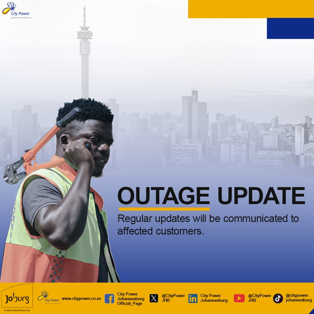 CityPowerJhb's tweet photo. #CityPowerUpdates
#RandburgSDC

Randburg SDC Outage update 

Bryanston 6,6kv Substation: The substation tripped on Eskom side affecting customers in Parkmore, Riverclub, Moodie Hill, Bryanston, Bryanston East, Sandhusrt Ext 4, New Brighton and surrounding areas. Our team is on site waiting for Eskom.

We will provide further information in the later updates.

We apologise for the inconvenience caused.

For updates, follow Randburg SDC WhatsApp channel on https://t.co/QM8Is3AP2G ^MR