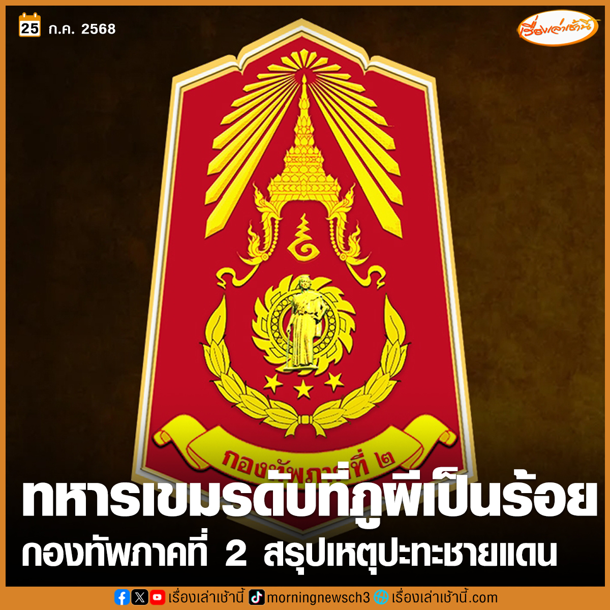 MorningNewsTV3's tweet image. กองทัพภาคที่ 2 สรุปสถานการณ์การสู้รบตามแนวชายแดน ยอมรับกัมพูชาพยายามยึดเนิน 469 ที่ช่องบก-เขาพระวิหารปะทะต่อเนื่อง เผยเขมรดับในพื้นที่ภูผี 100 นาย เตือนประชาชนระวังข่าวปลอม
อ่านข่าว : ch3plus.com/news/political…
#เรื่องเล่าเช้านี้ #ข่าวช่อง3 #ข่าวการเมือง #ไทยกัมพูชา