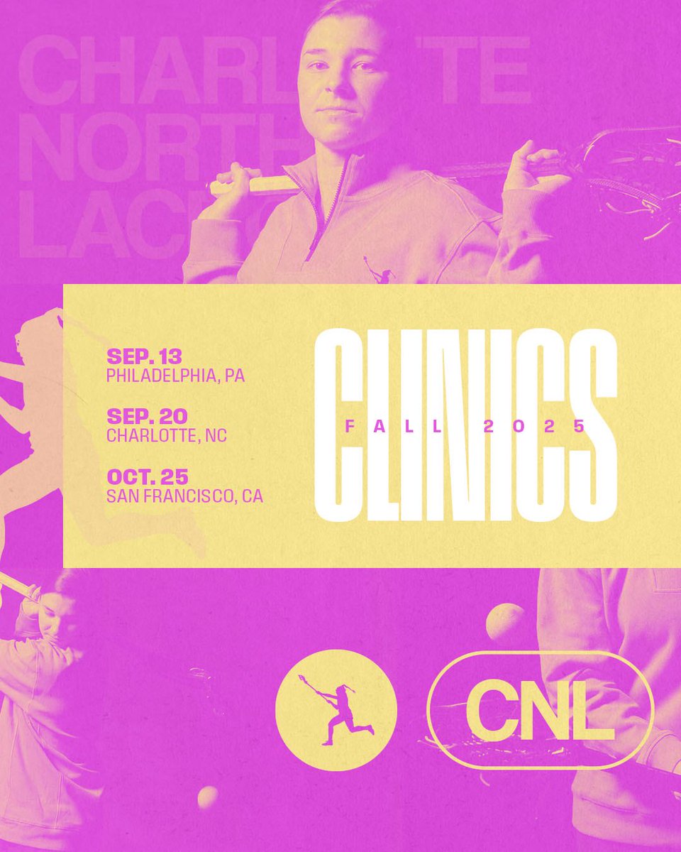 CNLacrosse's tweet image. 🚨 IT’S HERE! 🚨
The CNL Fall Clinic Series is officially LIVE! 🥍
We’re bringing CNL to 3 cities this fall — Philadelphia, Charlotte, and San Francisco — and YOU’RE invited.
charlottenorthlacrosse.com/events