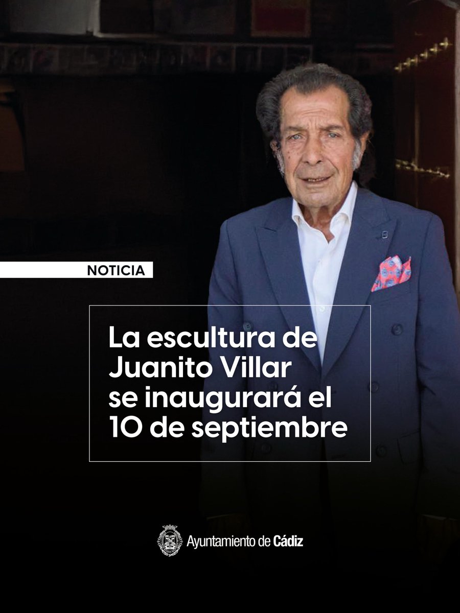 🔵 La escultura dedicada al cantaor flamenco gaditano, Juanito Villar, se inaugurará el 10 de septiembre

✅Fue distinguido como Hijo Predilecto de #Cádiz en 2024

La estatua, realizada por Manuel Jesús Sánchez Parra, estará situada cerca de la peña que lleva su nombre, en la