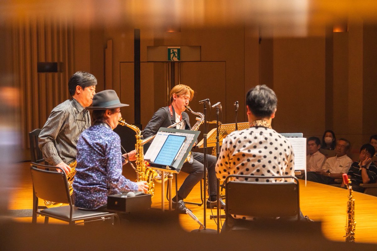 takumisaxophone's tweet photo. 取り急ぎ Saxophone Quartet mu-gen² 終演いたしました。暑い中お越しいただいた皆様ありがとうございました。興奮冷めやらぬ中、取り急ぎご報告させていただきます！

©︎Masakazu Yashima https://t.co/bERDbU4DtO