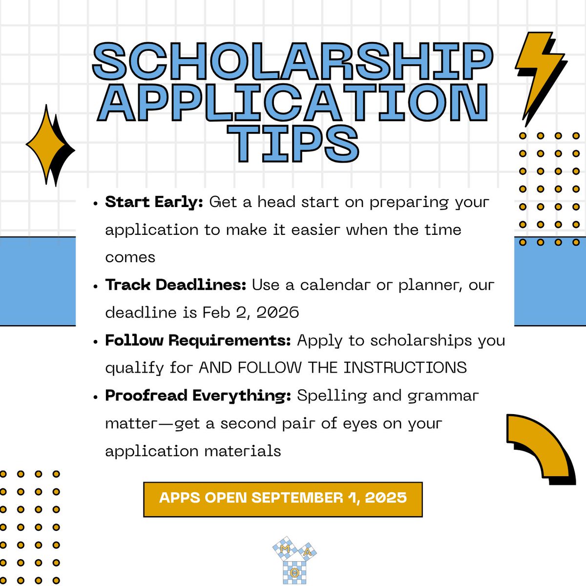 MATNatlOffice's tweet image. 📣 Heads up, future college crew: Scholarship apps drop Sept 2025 🔥 (low-key, not many apply 👀)

Don’t miss out. Proofread. Submit. Secure that bag 💰   #mualphatheta #scholarships