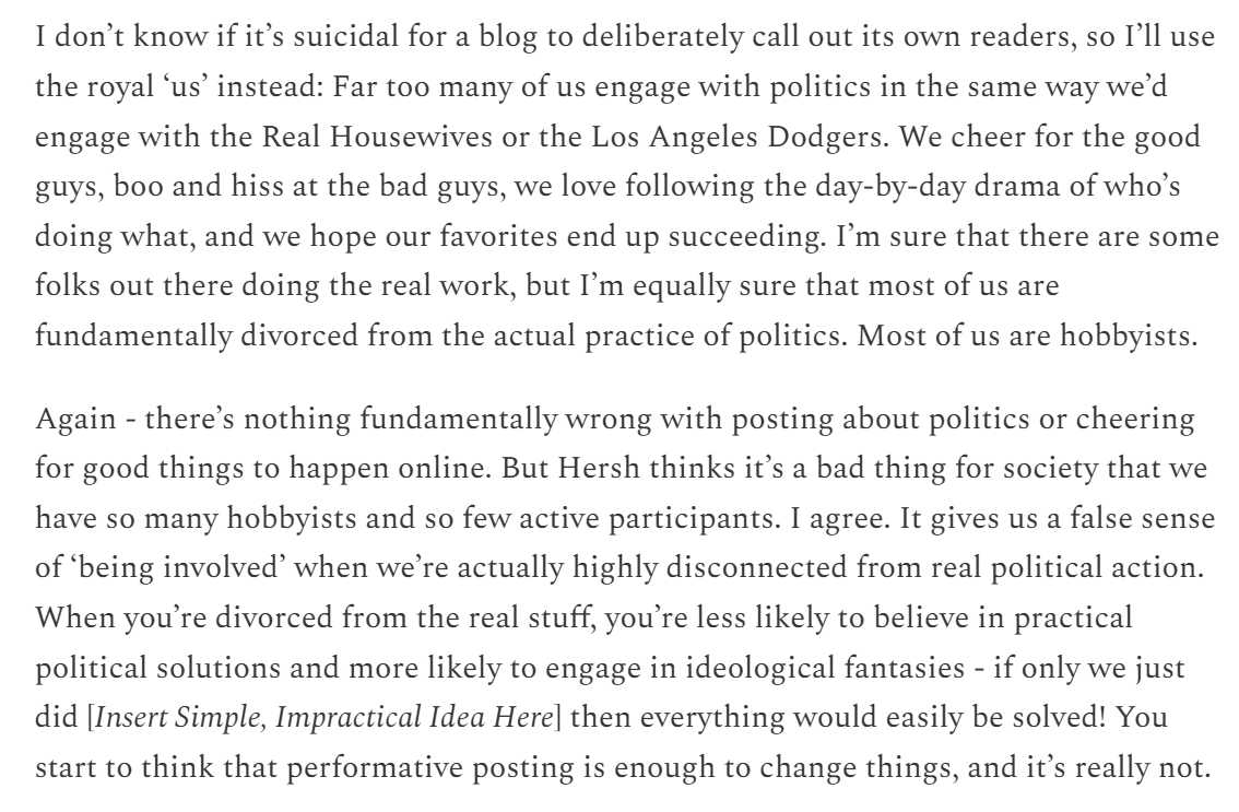Most people on this site don't really care about politics. They just have a politics hobby.